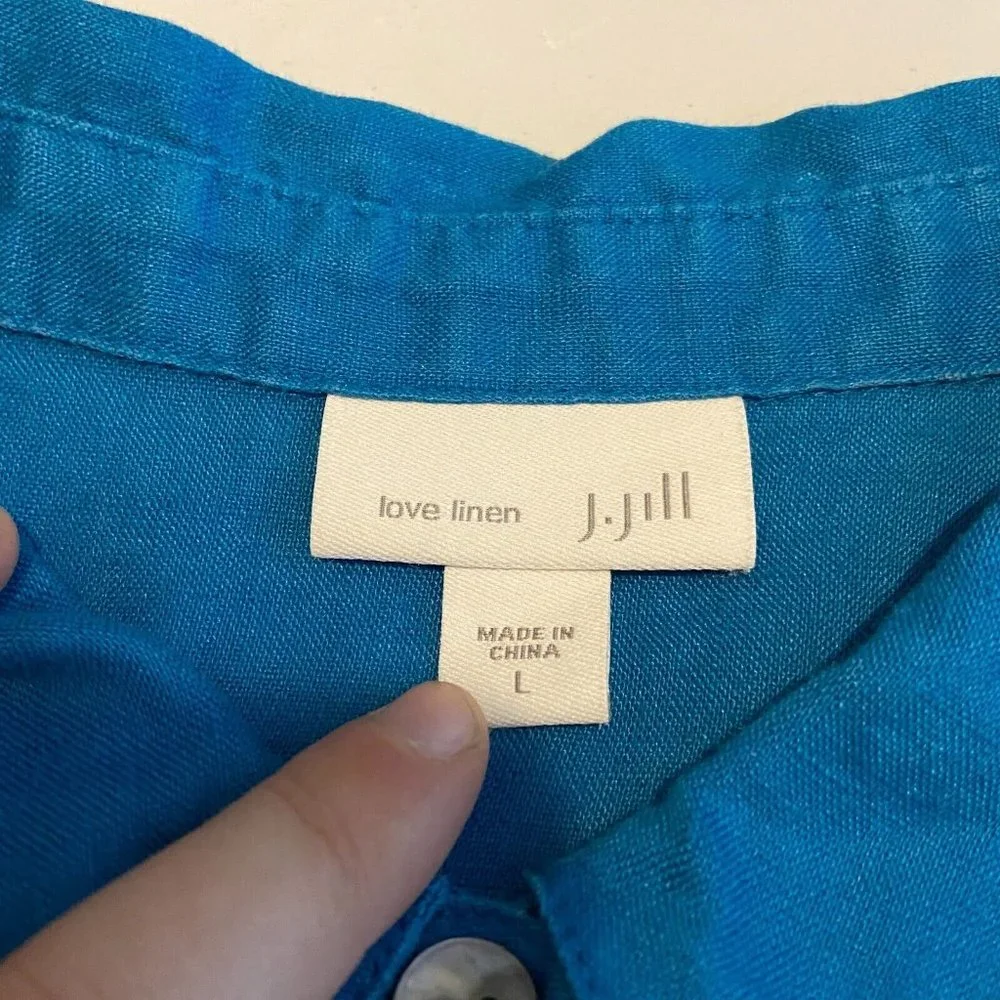 J Jill Womens L Love Linen Button Front Shirt Blue Long Sleeve Lightweight Top - Picture 4 of 9